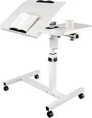 Mobile Overbed Table with Wheels,Height Adjustable Laptop Table,0°-90°foldable tabletop,23.6" × 15.7" Portable Home Office Desk Mobile Laptop Computer Standing Desk Cart for Work Study Reading (White)