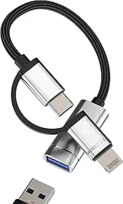 Adapter USB C Lightning to USB-A 3.0 (2 in 1) Connector Cable OTG Female for iPhone 16 15 14 Adapter for Apple iPad Compatible with Samsung Mac Stick Type C Male Camera Jack Plug