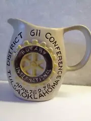 1978 Chatham Pottery Stoneware Advertising Pitcher Rotary International Tulsa OK