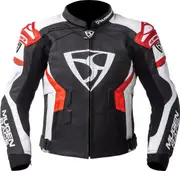 MUGENRACE Marcus Motorcycle Leather Jacket, black-white-red, Size 50 for Men Black White Red