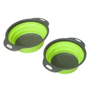 2Pcs Set Collapsible Foldable Silicone Drain Colander Fruit Vegetable Strainer Basket Green