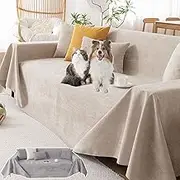 Soft and Waterproof Scratch-Resistant Non-Linting Throw Couch Cover, Simple Striped Chenille Anti-Scratch Couch Cover,Herringbone Sofa Slipcover for Pet (Beige,180 * 280cm/70.8 * 110.2in)