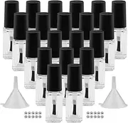GTHER 20PCS 5ML Small Empty Nail Polish Glass Bottles with Brush Cap & Funnel & Mixing Balls for Nail Art Sample (Matte Black)