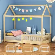 ALFORDSON Kids Bed Frame in Oak, Renaud Series Bedroom Furniture, Wooden Timber House Frame Single Mattress Base Platform, Solid Pine Wood Bed Base Foundation Children's Beds