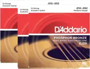 D'Addario Guitar Strings 3 Sets 12 String 12-52 Phosphor Bronze