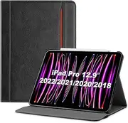 ProCase iPad Pro 12.9 inch Case 2022 2021 2020 2018, Leather Stand Folio Protective Cover Case with Pencil Holder for iPad Pro 12.9" 6th Gen 2022 / 5th Gen 2021 / 4th Gen 2020 / 3rd Gen 2018 -Black