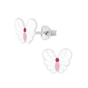 Solid 925 Sterling Silver White Butterfly Enamel Stud Earrings Animal Girls