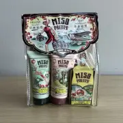 Vintage Blue Q Miso Pretty Shower Gel, Soap, Lotion, & Lip Balm Cosmetic Set