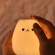 US Cute Cat Night Light For Kids 7 Color LED Tap Nursery Night Light USB Recharg