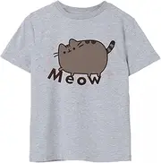 [Pusheen] Girls Grey Marl Short-Sleeve T-Shirt | Meow Cat Design | Adorable and Playful The Cat Merch | Comfortable & Stylish | Fans