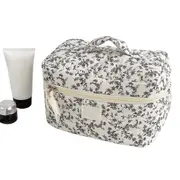 Portable Floral Pattern Cosmetic Bag Makeup and Toiletry Storage Organizer with Handle-Black