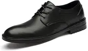 YW-WUNONG Men's Vegan Leather Oxford Brogue Lace Up Pointed Toe Shoes Anti Skid Dress (Color : Black, Size : 8.5)