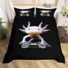 Duvet Cover Set King Size,Cute Axolotl Play Gamer Comforter Cover with 2