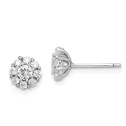 Sterling Silver Rhodium-Plated Polished Cz Halo Post Earrings