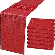 6 Pack Red Sequin Table Runner 12" x 72" Sparkle Table Runner for Baby Bridal Shower Wedding Birthday Party Table Decor (Red)