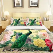 3D Beautiful Peony Peacock KEP9966 Bed Pillowcases Quilt Duvet Cover Kay
