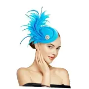 Handmade Fascinators Women Tea Party Derby Pillbox Hats Peacock A-a-blue