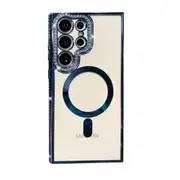 For Samsung Galaxy S22+ /S22 Plus Case, MagSafe Magnetic Diamond Rhinestone Glitter Cute Crystal Bling Full Camera Lens Protector Shockproof Cover – Blue