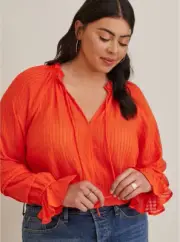 Torrid STRIPE GAUZE LACE-UP PEASANT TOP Size 0 12 Large NWT