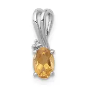 Sterling Silver Rhodium Plated Diamond Citrine Oval Pendant