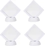lasenersm 4 Pieces Coin 3D Display Stand Box Set Diamond Square Medallion Challenge Coin Chip Display Stand Holder 3D Floating Frame Display Stand Box for Coins Medallions Jewelry 3.54"x3.54" White