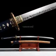 Japanese Katana Hammering Pattern Blade Folded Steel Brass Tsuba Sword Full Tang
