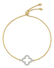 Bloomingdale's Fine Collection Diamond Clover Bolo Bracelet in 14K White & Yellow Gold, 0.20 tcw