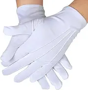 [WQEDVN] White Gloves Men, White Santa Gloves, White Gloves Fancy Dress, White Masonic Gloves Men, Stitched White Gloves, For Wedding Server Parade Formal Guard Police Formal Tuxedo Jewelry Inspection,