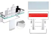 Vdomus Tempered Glass Bathroom Shelf with Towel Bar Wall Mounted Shower...