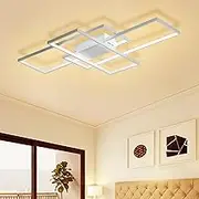 Jaycomey Modern Ceiling Light 50W Dimmable LED Chandelier, 3-Layer Square Ceiling Lamp Acrylic Flush Mount Ceiling Lights Fixtures White Chandelier Lighting for Bedroom Dining Living Room Kitchen
