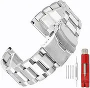 [SINAIKE] Brush Matte Finish Metal Watch Band Stainless Steel Bracelet Straps 18mm/20mm/22mm/24mm Double Buckle Black or Silver