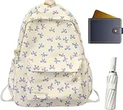 [Generic] Students Bow School Bag - Teen Girls Backpack, Casual Daypack for Travel | Middle School Book Bag with Bow Style, Notebook Holder, Water Bottle Pocket for Everyday Use Blue/Pink/Purple/Khaki Colors