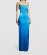$2400 Alex Perry Womens Blue Satin Draped Strapless Corset Carlson Dress Size 10