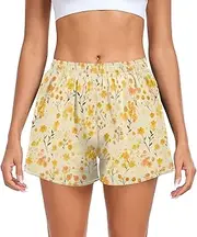 [FRODOTGV] Sprouting Yellow Flowers Women Athletic Shorts Loose & Comfy Bike Shorts for Soccer Teenis Exercise Indoor S