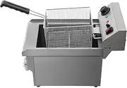 Electric Fryer with Basket for Kitchen, 10L Large Capacity Deep Fryer, Stainless Steel Single Tank Commercial Fat Fryer Frying Machine, Adjustable Temperature Control
