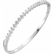 Sterling Silver 3 mm Round Cubic Zirconia Bangle 7" Bracelet