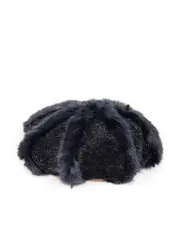 Black Faux Fur Trim Glitter Beanie