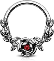 [Jewseen] Halloween Cartilage Hoop Rose Hinged Segment Rings Gothic Septum Rings 16g Daith Piercing Jewelry Helix Tragus Piercing Jewelry for Women Men