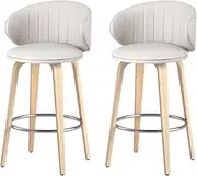 [Artiss] 2X Bar Stools Dining Chairs Contoured Leather Wood Stool