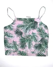 Kensie Jeans Women's Cropped Top Linen Blend Banana Leaf Pink Combo Size M NWT