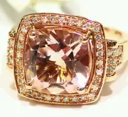 5.38CT 14K Rose Gold Natural Morganite White Diamond Anniversary Engagement Ring