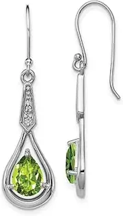 [JewelryWeb] 925 Sterling Silver Polished Shepherd hook Rhodium Plated With CZ Simulated Diamond and Peridot Long Drop Dangle Earrings 40x11mm Wi-Dangle Earring for Women