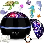 360° Rotating Night Light Star Projector for Kids Room, 2 in 1 Starry Sky and Sea World, Multi Colors Baby Bedroom Ceiling Wall Decor, Best Gift Boys Girls Birthday Festival (Black)