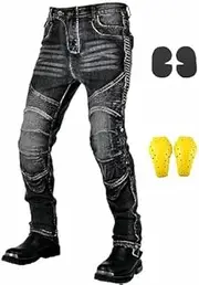 GEBIN Men's Motorcycle Trousers with Protectors, Aramid Fibre Jeans, Motorcycle Trousers with Thigh Pockets