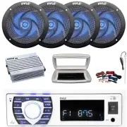 Pyle 1-DIN Boat MP3 Radio W/Cover, 4x 4" 100W Max Speakers, 4 Channel Amplifier