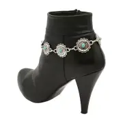 Women Silver Metal Chain Boot Bracelet Shoe Turquoise Flower Charm Adjustable