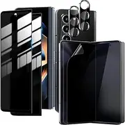(3+3PCS) RUNGOS for Samsung Z Fold 4 Privacy Screen Protector, Inside Flexible TPU Film+Front Tempered Glass+Camera Lens Protector, Anti Spy Screen for Samsung Galaxy Z Fold 4 Screen Protector 1st
