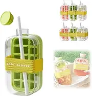 Ice Bottle Cup,Ice Bottle,2 in 1 Touch-Free Ice Cube Tray Water Bottle with Lid and Bin,Easy Press to Release Vertical Ice Cube Tray with Lid for Freezer (Green,800ml)