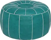 Thgonwid Unstuffed Moroccan Storage Pouf Foot Stool Ottoman Seat Handmade Faux Leather Bean Bag Floor Chair Foot Rest for Living Room, Bedroom or Balcony (Teal Blue)
