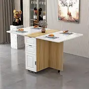 Movable Folding Dining Table, Drop-Leaf Kitchen Island on Wheels Utility Storage Cart with Storage & Drawers, Small Apartment Retractable Table, Extendable Dining Table, Dining & Living Room